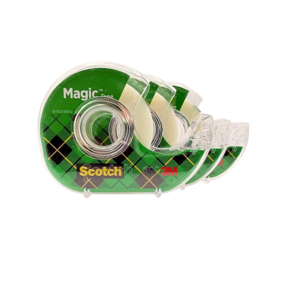 Scotch Magic Tape 3-Pack Clear Green Plaid Office School Gift Wrapping Christmas